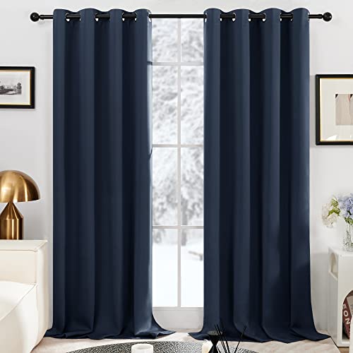 Deconovo 100% Blackout Curtains, 84 Inch Length Blackout Drapes, Thermal Insulated Noise Reducing Window Drapes For Living Room Bedroom Kids Nursery Balcony, 2 Panels, 52X84 In , Navy Blue #TOP1
