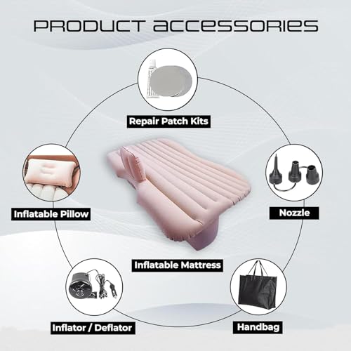 Image of amazon basics Inflatable Car Bed for Back Seat | Portable Travel Mattress with Air Pump and Pillows | Suitable for Kids Road Trips Camping and Outdoor Use | Beige