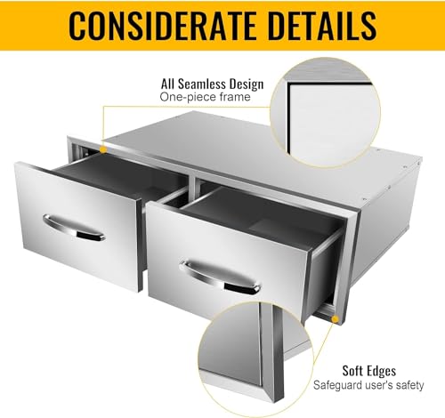 Image of 30 inch W x 10 inch H x 20 inch D Outdoor Kitchen Single Drawer Stainless Steel BBQ Access Drawers with Exquisite Handle for Outdoor Kitchen Island or Grill Station