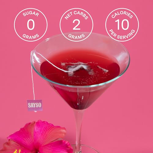 Image of SAYSO: Skinny Hibiscus Cosmo Craft Cocktail Tea Bag | Enjoy an Instant Cosmopolitan or Mocktail in Under 1 Min, <1G Sugar, 10 Calories, Vegan, Kosher, Non-GMO, 8 Count