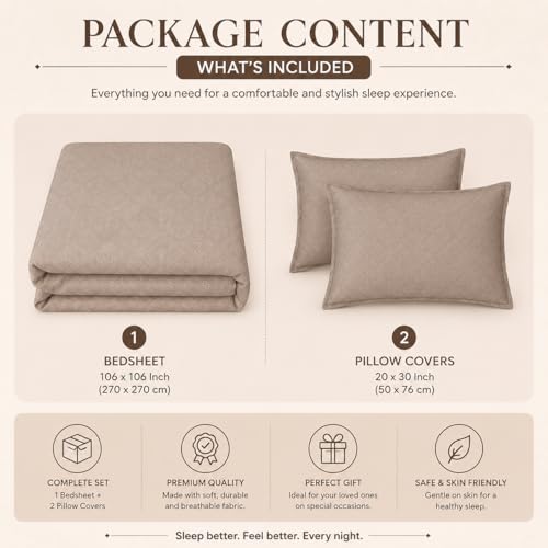 Image of Blue Strip Polycotton Bedsheet, King 108x108 (Beige) | Hotel Quality | Soft, Breathable & Colourfast | Wrinkle Resistant | Machine Washable | Pillow Covers Included