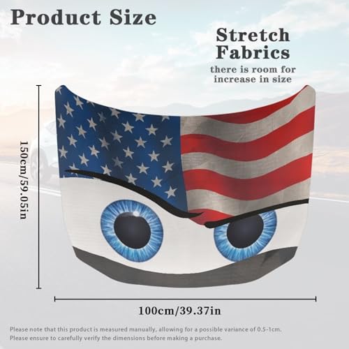 Image of American Flag Eyes Car Hood Cover Stretch Polyester Cover for Car Hood Waterproof Automotive Accessories Easy Installation for Car Hood Decoration and Protection