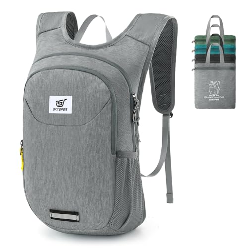SKYSPER Zaino Ultraleggero Pieghevole 10L, Zaino Salvaspazio da Viaggio con Strisce Riflettenti Anteriori e Posteriori per Escursioni viaggi Ciclismo Trekking