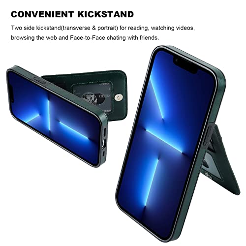 Image of KIHUWEY Compatible with iPhone 13 Pro Case Wallet with Credit Card Holder, Premium Leather Magnetic Clasp Kickstand Heavy Duty Protective Cover for iPhone 13 Pro 6.1 inch(Green)