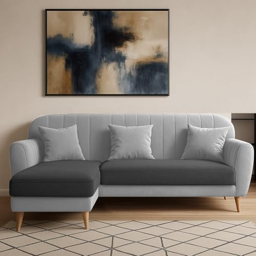 Image of Atticus LHS 4 Seater L Shape Sofa Set for Living Room (Black Grey Fabric) Premium Fabric Sofa Set