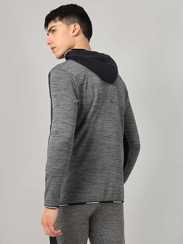 Image of TECHNOSPORT Men's Self Design Hooded Slim Fit Fleece Jacket