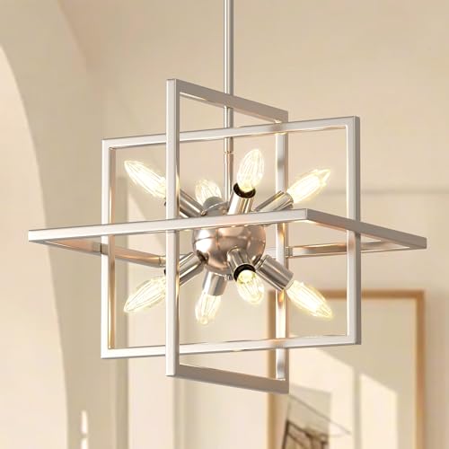 DORESshop 8-Light Sand Nickel Sputnik Chandelier, 15" Modern Industrial Adjustable Hanging Light Fixture, Geometric Pendant Light Fixtures for Dining Room Living Room Kitchen Foyer Entryway Island