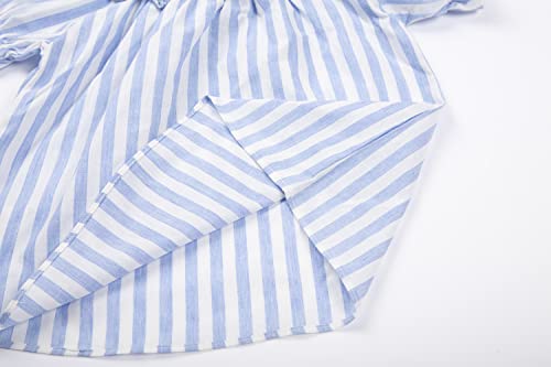 Mud Kingdom Big Girls Cold Shoulder Top Striped Cotton T-Shirt Casual Summer Holiday 5