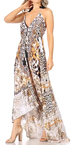 Image of Sakkas Lizi Womens Maxi High-Low Halter Handkerchief Long Dress Beach Party