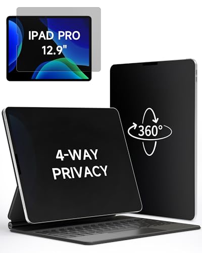 IPROKKO 360 Privacy Matte Screen Protector for iPad Pro 12.9 inch M1/M2 (2018-2022 3rd/4th/5th/6th Generation) 4 Way Anti Spy Glare Blue Light 12.9in Easy Install Low-Abrasion Paperfeel Privacy Filter [Compatible with Apple Pencil Whiting Tips Friendly]