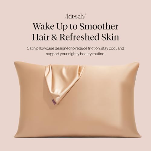 Image of Kitsch Satin Pillowcase with Zipper - Standard Size, Champagne | Softer Than Silk Pillow Cases, Smooth Cooling Satin Pillow Case for Hair and Skin, Wrinkle-Free, Machine Washable