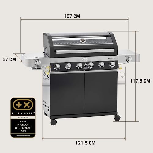 RÖSLE Gasgrill BBQ-Station VIDERO G6-S Schwarz, Grill mit 6 Edelstahlbrennern, extra Primezone und...