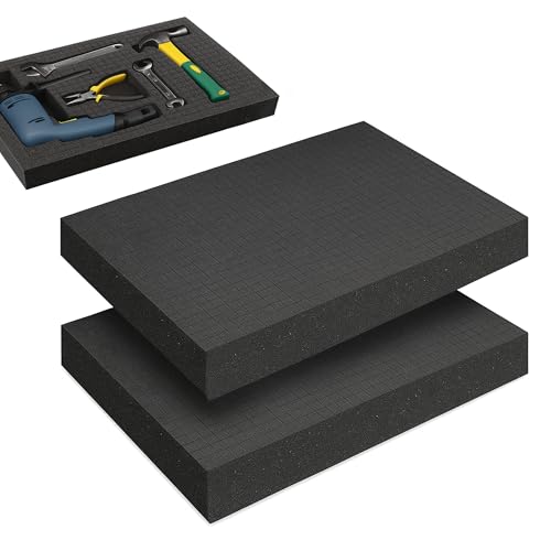 2 piezas de espuma de cuadrícula de espuma negra: 405 x 305 x 50 mm, espuma en cubos, protección para maletas, para cámara y herramientas de mesa, color negro