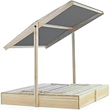 Spielwerk® Sandkasten Toni Sonnendach Sitzbank 120x120x120cm Naturholz Fichtenholz UV-Schutz Sandbox UV50+ Kantenschutz Bodenvlies Outdoor Kinder - 6