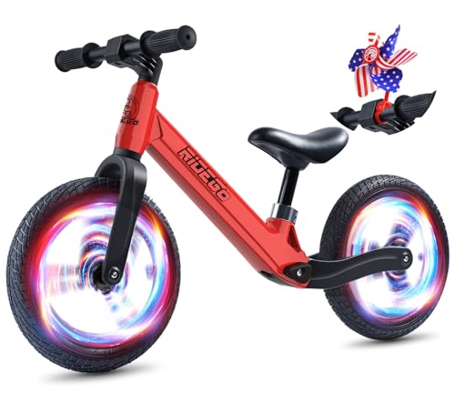 Ridego 12Inch Toddler Balance Bike 2 3 Year Old,Lightweight Kids Bike with Light-Up Inflatable Tires,Ride-on Toys for 3-5 Year Old Boys Girls Birthday Gift,Red
