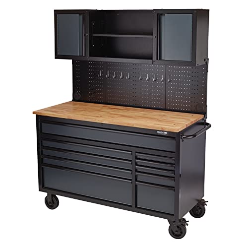 BUNKER 08242 Roller Workstation with Workbench, 10 Drawer, 56", Grey