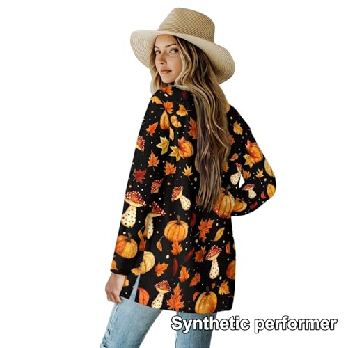 Image of Fall Maple Leaf Cardigan Sweaters for Women Long Sleeve Cardigan Soft Drape Open Front Dusters V-Neck Jackets Dressy