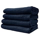 8年タオル ミニバスタオル ビッグフェイス 40×100cm 綿100% 薄手 速乾 高吸水 大判 かさばらない ネイビー 4枚セット [M便1/5]【圧縮配送】