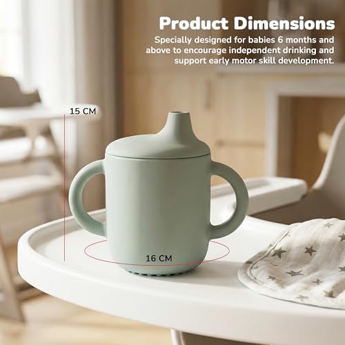 Image of BAYBEE Baby BPA-Free Silicone Sipper Cup for Kids Drinking Training Anti Spill Sippy Cup /Glass with Soft Silicone Straw & Lid for Baby, Non-Slip Twin Handles Spout Cup for Infants 6+ Months (Green)