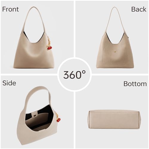 Bolso Hobo de Hombro con Encanto de Cereza Beige miniatura 6