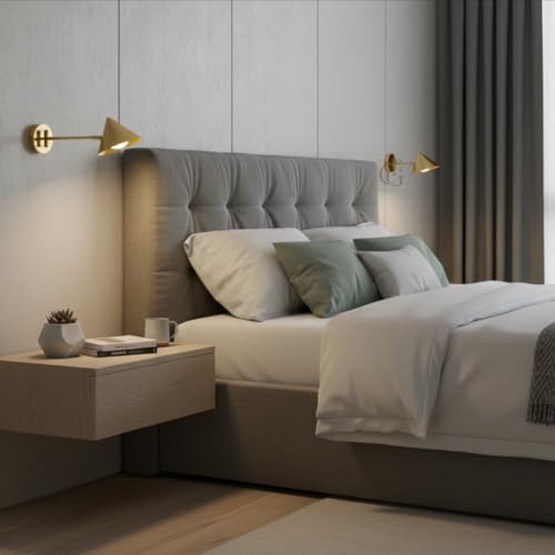 Image of Designer Cone Wall-Mounted Spotlight|Adjustable Arm Bedside Lamp for Ambient & Reading Lighting, Perfect for Bedroom, Office, Living Room, Hotels|Gold