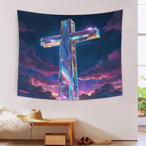 Tapisserie art mural La Croix effet 3D grand format tissu decoration murale