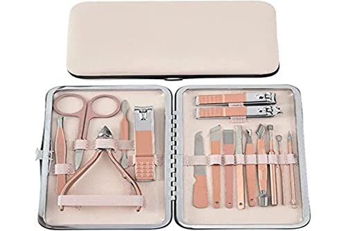 Kit Manucre Pedicure Set de manucure femmes hommes trousse de coupe-ongles de voyage, outils de soins de pédicure, trousse de toilettage en acier inoxydable 18pcs avec cuir de