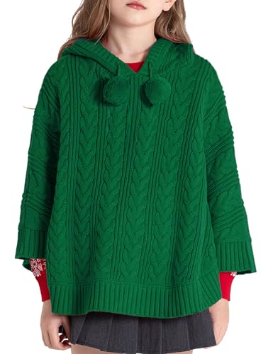 Image of BOBOYOYO Cape for Girls Hooded Cable Knit Poncho Sweaters Kids Shawl