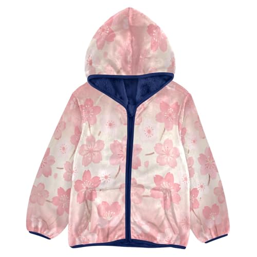 Floral Pattern with Pink Blossoms Toddler Fleece Jacket Girl Boys Hooded Fleece Jacket Coat Warm Outwear Zip-up 3-10T