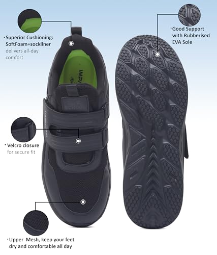 Image of Impakto Stude Sole School Shoes for Boys | Lightweight & Slip-on with Velcro Closure for Quick Wear| Dust Proof Upper | Memory Foam Insole & Heel Pad | Anti Skid Outsole | Washable & Breathable
