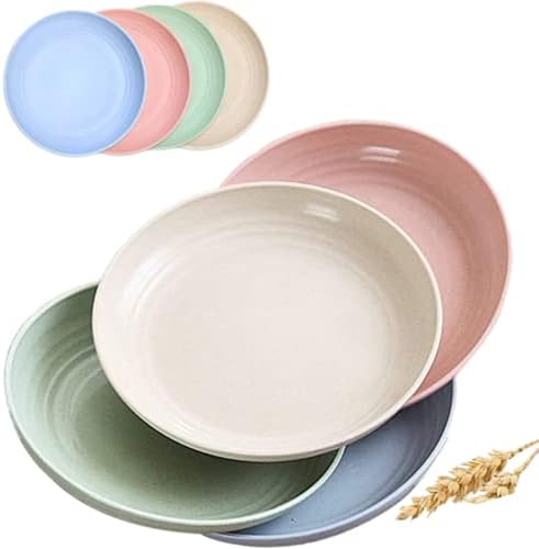RCElite Unbreakable Dinner Plates Set - 4 10'' Wheat Straw Dishwasher & Microwave Safe Plates - Lightweight & Unbreakable Plates for Kitchen, Camping, Dorm Rooms, Kids, Salads, Pastas, Snacks