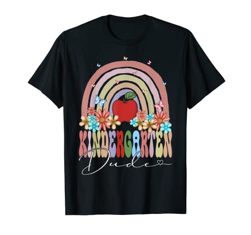 Kindergarten Dude Back To School Rainbow Retro Groovy Floral T-Shirt