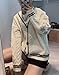 Women's Cardigan Star Embroidery Knit Open Front Cardigan V Neck Long Sleeve Oversized Button Sweater Coat Outwear (Beige1,M,Medium)