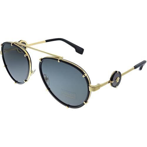 Versace VE 2232 143887 Black Metal Aviator Sunglasses Grey Lens