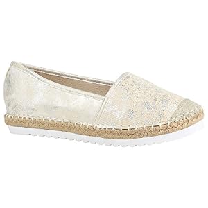 stiefelparadies stiefelparadies Damen Espadrilles Bast Slipper Glitzer Sommer Schuhe 155370 Gold Brito 41 Flandell