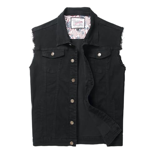 Men's Denim Vest,Sleeveless Jean Jacket Ripped Stretchy Distressed Battle Vest for Men Sleeve Less Outerwear