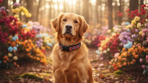 BUDDYPACK-Hundehalsband Extra-Breit & Weich mit Neopren-Polster für Kleine und Große Hunde (Schwarz-Bunt, L)