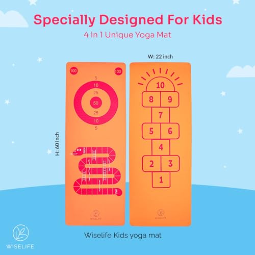 Image of Wiselife Kids Yoga Mat Non-Slip - Playtime For KIds 6mm Extra Thick, Soft, Easy to Fold, Anti Skid, Anti Slip (Play & Exercise Orange)