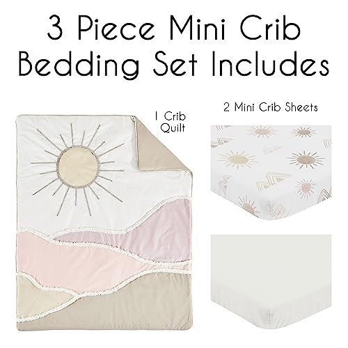 Image of Sweet Jojo Designs Blush Pink Mauve Boho Desert Sun Girl Baby Mini Crib Bedding Set Infant Nursery Room Newborn Blanket Portable Pack n Play Sheets 3pc Taupe Bohemian Watercolor Mountains Southwest