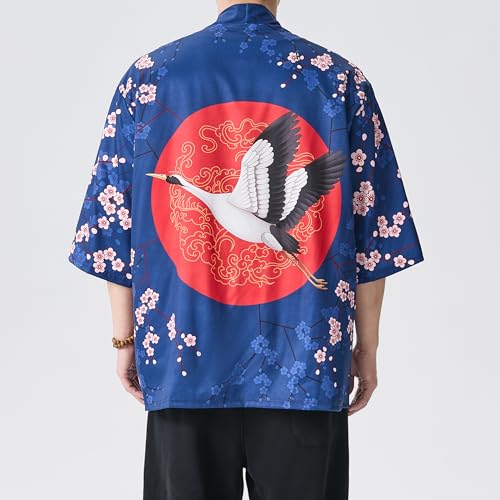 Image of PRIJOUHE Men's Japanese Kimono Cardigan Jackets Casual Long Sleeve Open Front Coat Lightweight Yukata Outwear