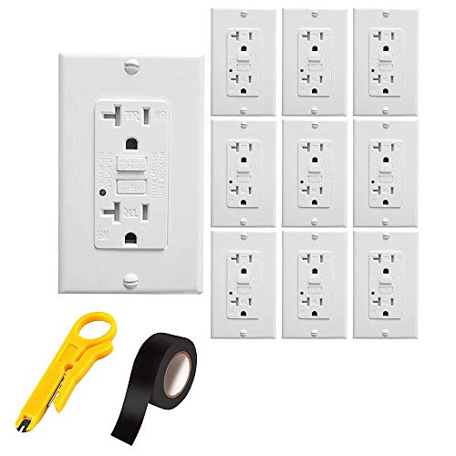 TEKLECTRIC - GFCI Receptacle 20A 125V Tamper Resistant + Wall Plate - GFCI Outlet 20 AMP 125 VOLT Grounded - Wall Plate and Screws Included WHITE (10 Pack)