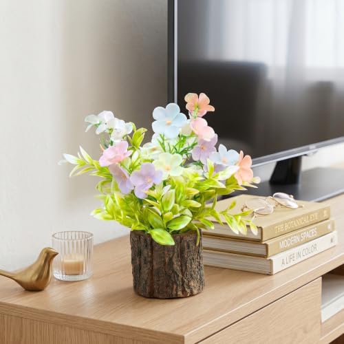 Image of Dekorly Artificial Multicolor Jasmine Flower with Real Wooden Pot (22CM) | Lifelike Faux Floral Arrangement for Home, Office & Table Decor (Jasmin Flower)