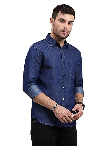 Image of IndoPrimo Men's Cotton Shirt with Spread Collar Neck Line Striped Pattern Full Sleeves Regular Fit Western Style and Standard Length