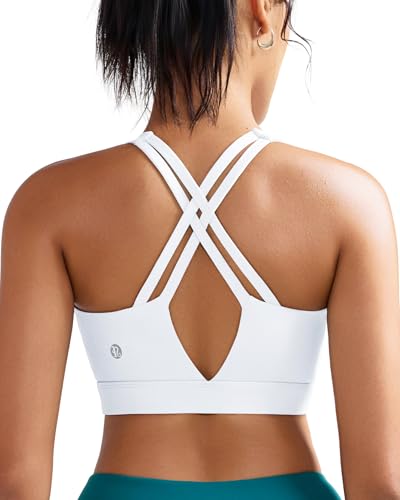 RUNNING GIRL Sports Bra for Women High Support, Molded Cup High Impact Sports Bras with Sewn in Pads Strappy Running Bra(3126 White M)