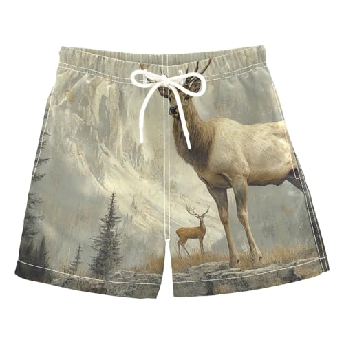 Aflyko Kids Swim Trunks Canvas Deer Grey Bathing Suit Shorts for Preschool Kids, Comfortable All-Day Wear for Summer Outdoor Fun, 5T