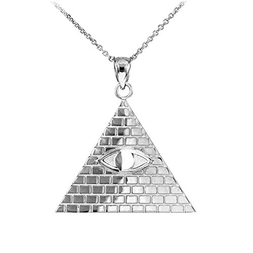 925 Sterling Silver Pyramid Charm All Seeing Eye of Providence Illuminati Pendant Necklace, 18