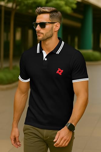 Image of Dagcros Classic Men's Polo T-Shirt with White Trim, Short Sleeve for Mens