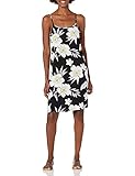 28 Palms Women's Tropical Hawaiian Print Spaghetti Strap Shift Dress, Black/White/Yellow Floral, Medium