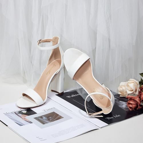 Image of GENSHUO Women's 4-inch Chunky High Heel Sandals with Ankle Strap,Party Wedding Bridal Shoes