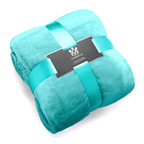 Kingole Flannel Fleece Microfiber Throw Blanket, Luxury Teal King Size Lightweight Cozy Couch